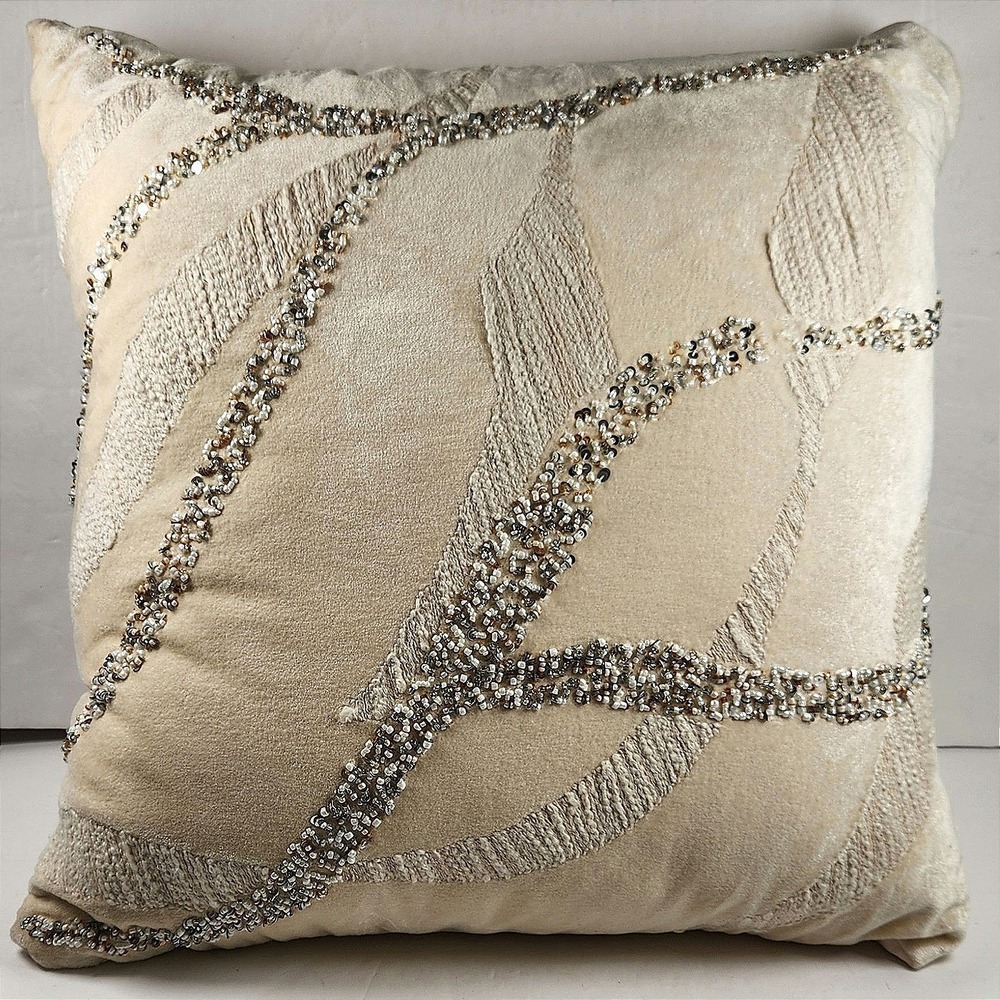 16"x16"‎ Grey Beaded Throw Pillow